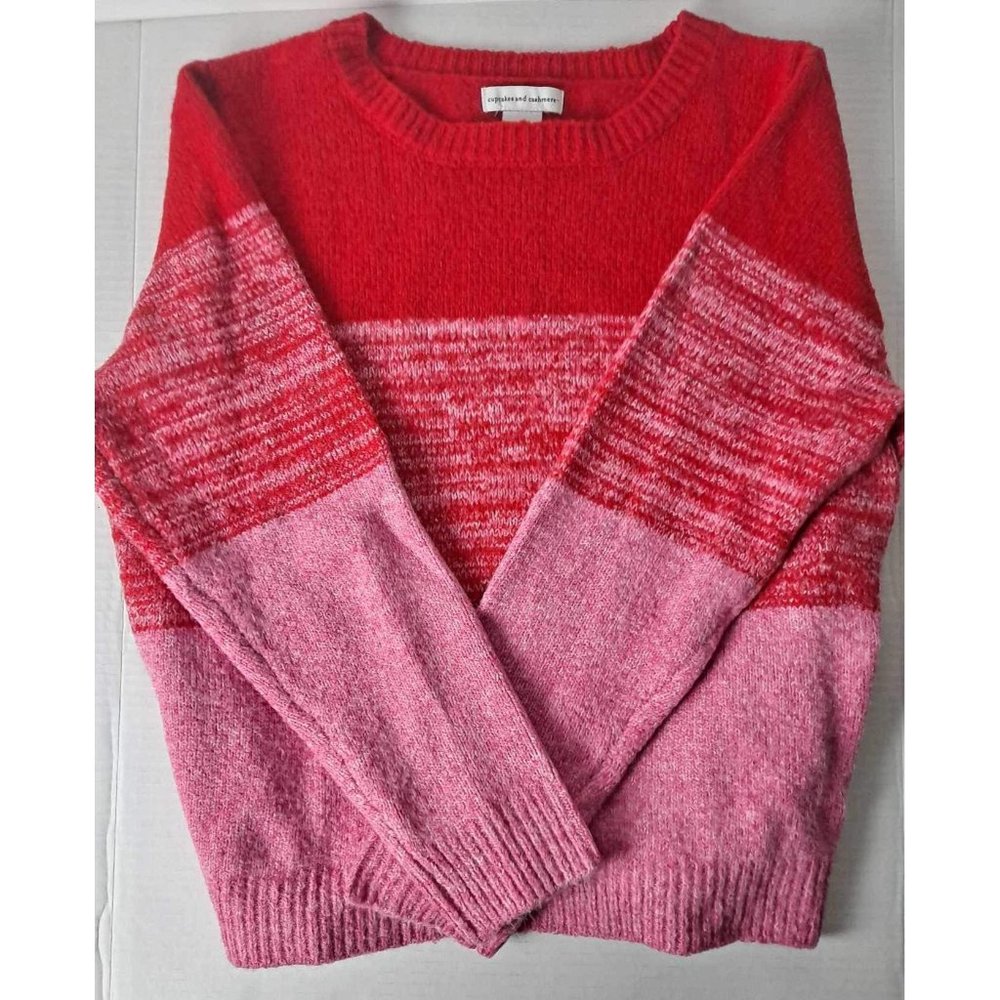 Cupcakes & Cashmere Brand | Pink & Red Space-Dye Ombre Striped Sweater | Crew Ne
